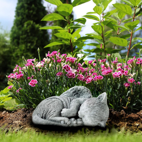 Piedra Conmemorativa De Gato Gris Para Jardín Y Condolencia