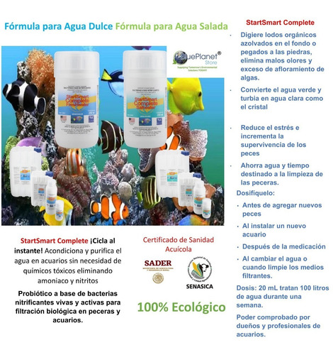 Bacteria P/peces Acuarios Startsmart Agua Dulce 1 Litro
