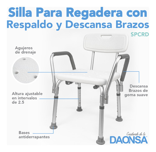 Silla Para Regadera Con Respaldo Y Descansabrazos Daonsa