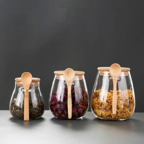 6 Recipientes De Vidrio Con Cuchara, Bote De 600ml