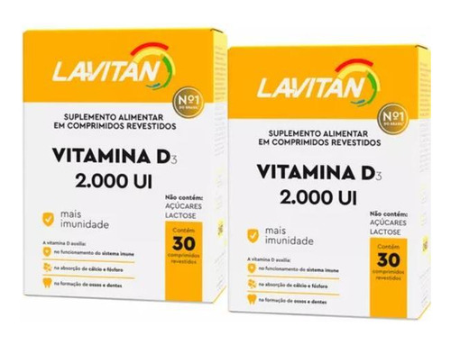 Kit 2 Caixas Vitamina D Lavitan Immunidade 60 cápsulas 1000 UI