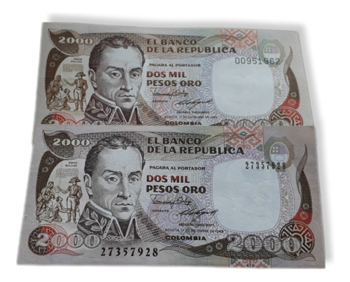 2 Billetes De 2000 Pesos Oro 1985 Y 1986 Excelente Estado