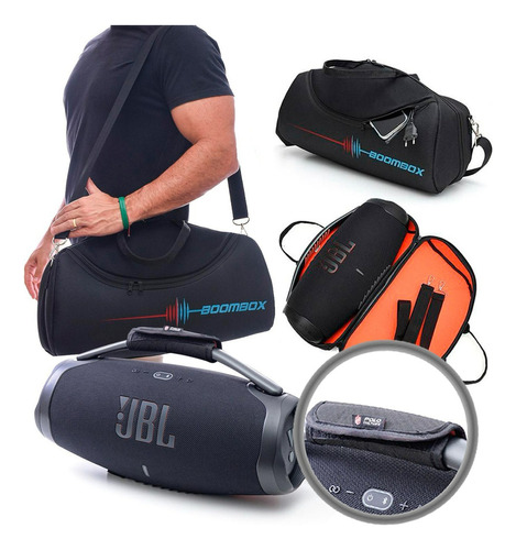 Kit Bolsa P/ Jbl Boombox 3 + Protetor Alça E Ombro Já Cor Preto-azul