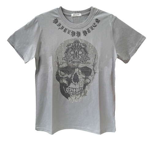 Playera Calavera Letras En Cuello Con Diamantes 5 Colores