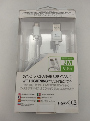 Cable Ligthing Usb 3mts Acqua