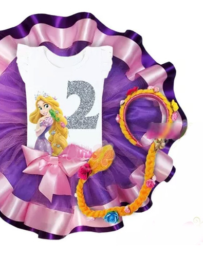 Tutú De Tul Conjunto Personalizado Disfraz Niña Rapunzel