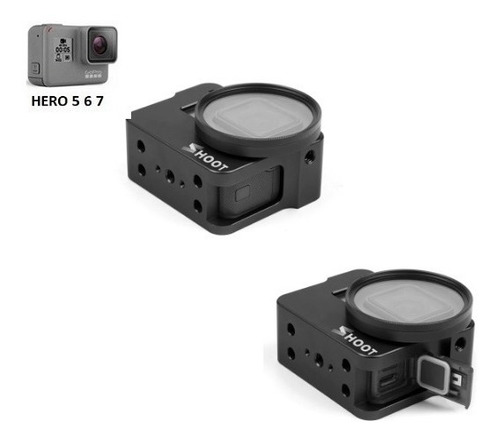 Case De Alumínio + Filtro Uv 52mm - Gopro 7 6 5 Black