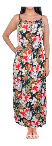 Vestido Floral Largo Para Mujer Con Cintas Con Abertura 