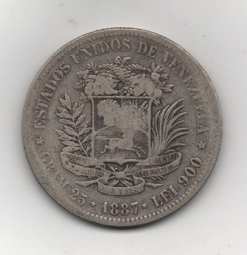 Moneda De 5 Bs Plata De 1887