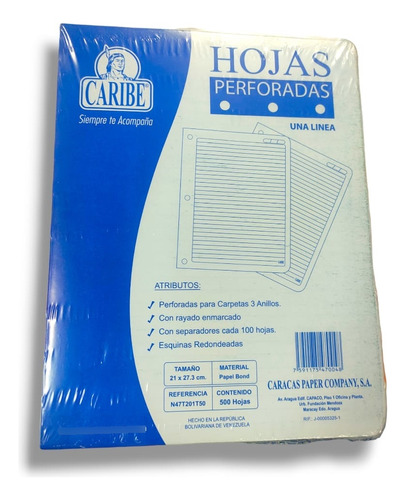 Hojas Ponchadas Perforadas Caribe De 500 Hojas