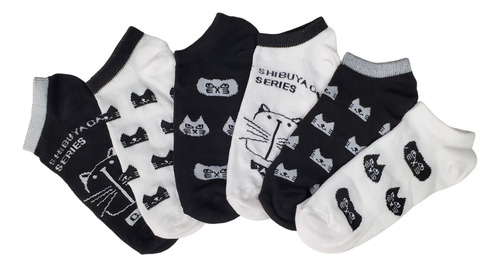 Calcetin Tin Gatos Blanco Negro Algodón 23-26 Cm 3 Pares