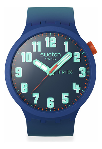 Reloj Swatch Essentially Bold Sb01n700 Correa Azul Bisel Azul Fondo Azul