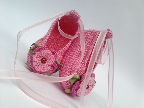 A123 Sapatilha Sapatinho De Croche Para Bebe Feminino Rosa