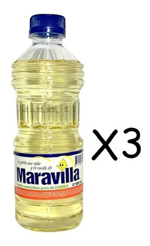 Imagen 1 de 4 de Aceite De Cocina 100% De Canola Marca Maravilla, 500 Ml 3pza