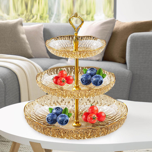Plato De Fruta, Bandeja De Postres, Soporte Para 3 Nivel Oro
