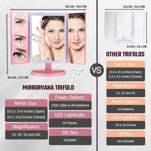 Espejo De Maquillaje Mirrorvana Con Luz Led Extragrande, Tr