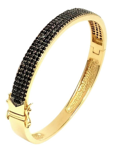 Bracelete Cravejado Pavé Zirconias Negras Banho Ouro 4070