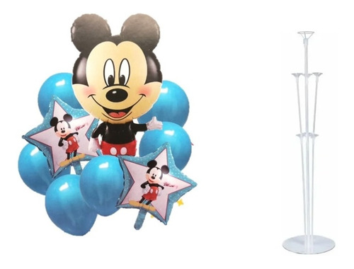 Set De 9 Globos Mickey + Soporte Para Globos 90 Cm