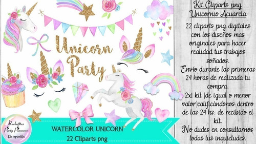 Cliparts Imagenes Png Unicornio Acuarela Kit Imprimible