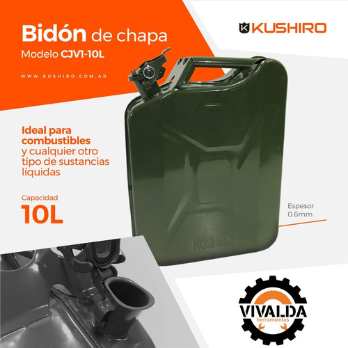 Bidon De Chapa Combustible 10 Lts + Pico Vertedor Kushiro