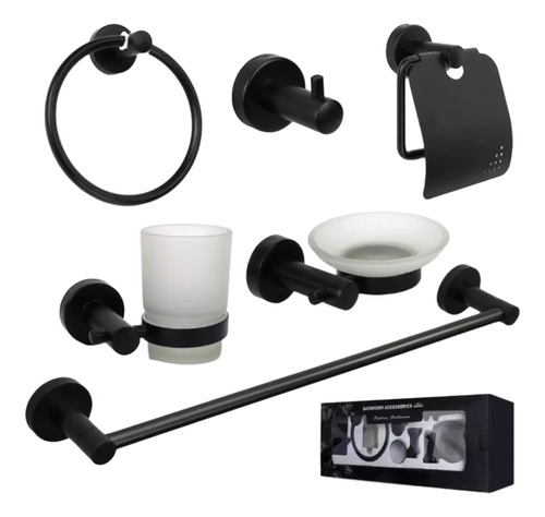 Set De Accesorios De Baño De 6pzs De Acero Inoxidable, Negro