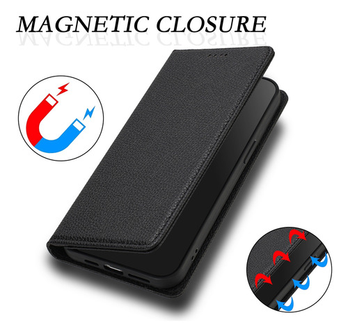 Funda Tipo Cartera De La Serie Sharp Con Tarjetero Con Bloqueo Rfid, Funda De Piel Con Tapa Para Teléfono, Negra