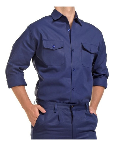 Camisa De Trabajo Tipo Ombu Negro Beige Azul