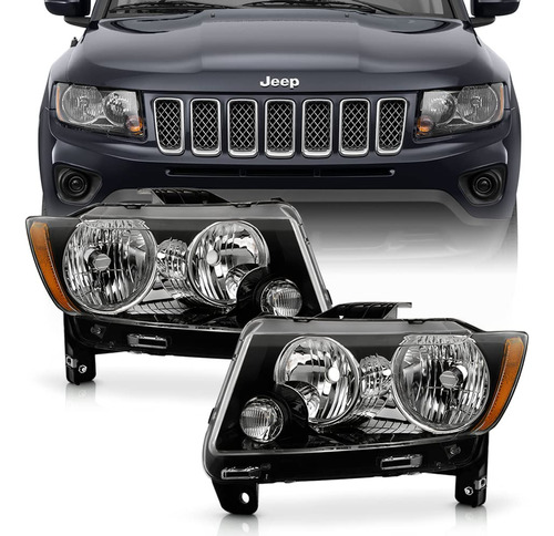 Para Jeep Compass Grand Cherokee Tipo Halogeno Negro Carcasa