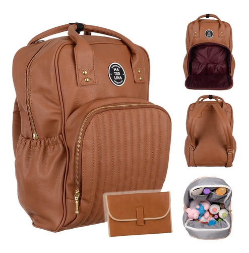 Mochila Maternal Premium Eco Cuero Cambiador Materlina | Cuotas sin interés