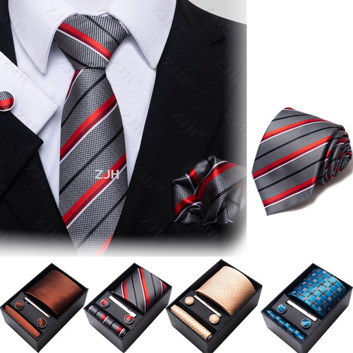 Set Corbata, Pañuelo Y Colleras Seda Lujo Patrón