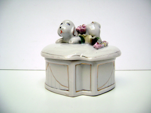 Alhajero Caja Ceramica Perrito Cachorro Flores Kitsch Boedo