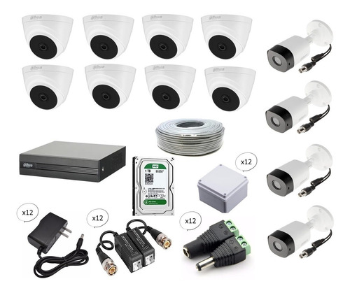 Kit 12 Cámaras De Seguridad Dahua 720p Hd + Dvr 16 Canales