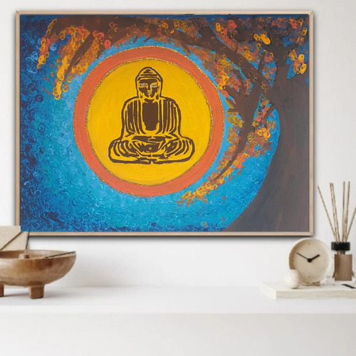 Cuadro Buda Meditación Pintado A Mano Bastidor Lienzo 40x30