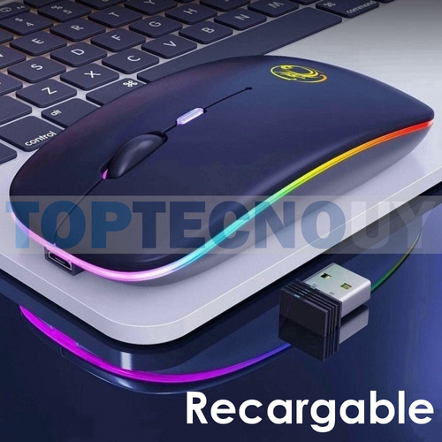 Mouse Inalambrico Recargable Iluminado Led Rgb Ultra Fino ® Color Negro