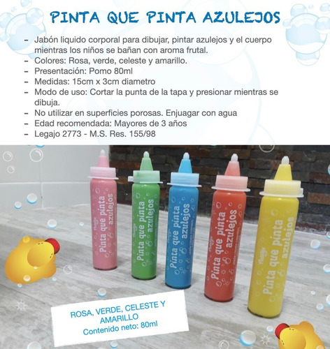 Imagen 3 de 10 de Pinta Azulejos Jabón Líquido Infantil Niños Colores Baño