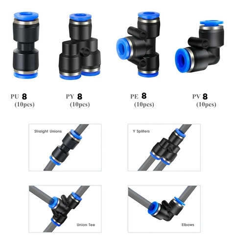 X40 Conector De Manguera Unión Neumáticos Pu Pv Pe Py 8mm