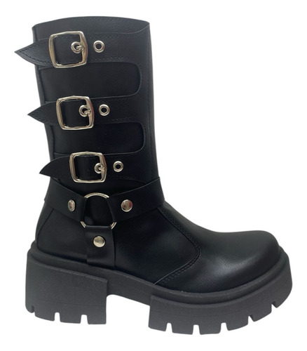Bota Caña Media Cierre Hebillas Plataforma Mujer Moda