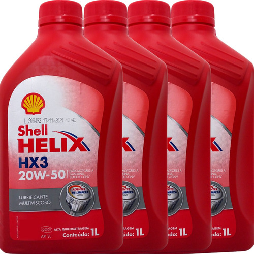 4 Litros De Óleo De Motor Mineral Helix Hx3 Shell 20w50 Sl.