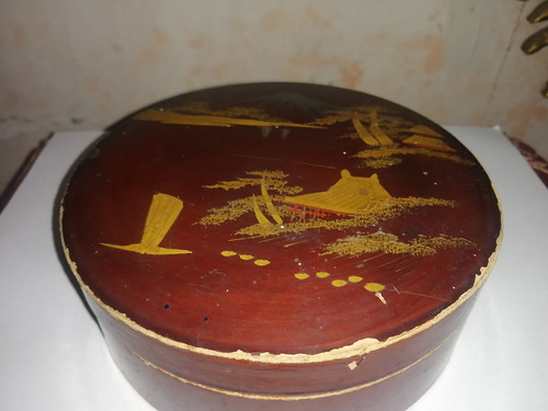 Caja Joyero Antiguo Japonés Siglo 19 Lacado Oro Papel Maché 