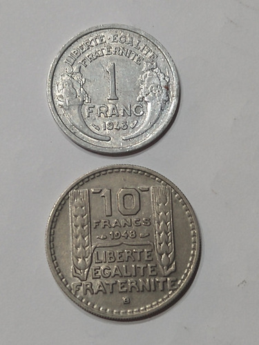 Monedas De 1 Y 10 Francos,año 1948