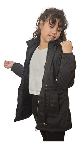 Campera Parka Impermeable Nenas Con Piel Y Capucha