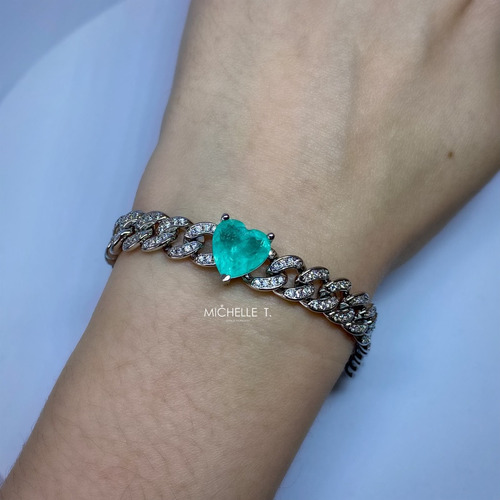 Pulseira Elos Cravejados Esmeralda Colombiana Fusion Ródio