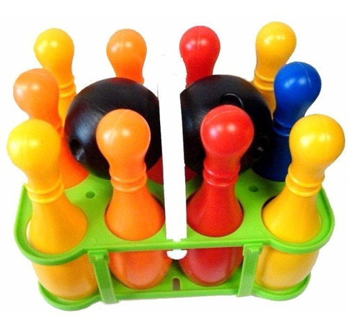 Imagen 3 de 5 de Juego De Bowling Duravit Bolos 10 Pinos 2 Pelotas Canasto