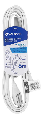 Extensión Eléctrica Doméstica 6 M Blanca Con Clavija Recta