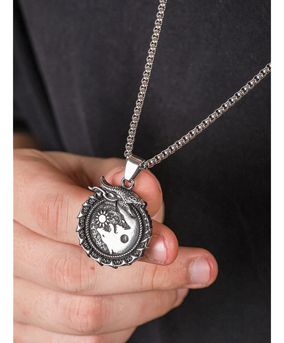 Collar Vikingo Ouroboros Con Lobo Skoll Hati En Acero Inoxid