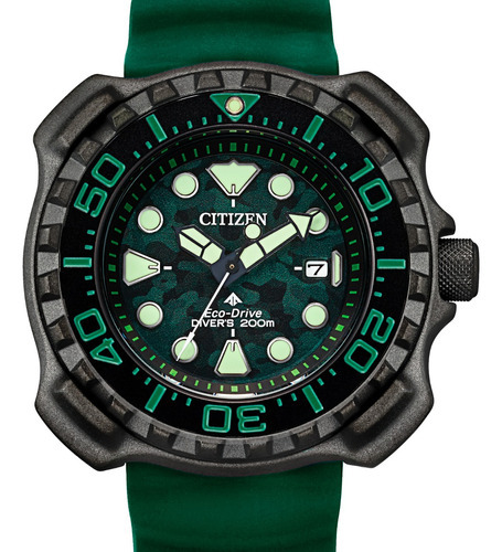 Reloj solar Citizen Tuna, color verde titanio, BN0228-06w, bisel, color negro/verde