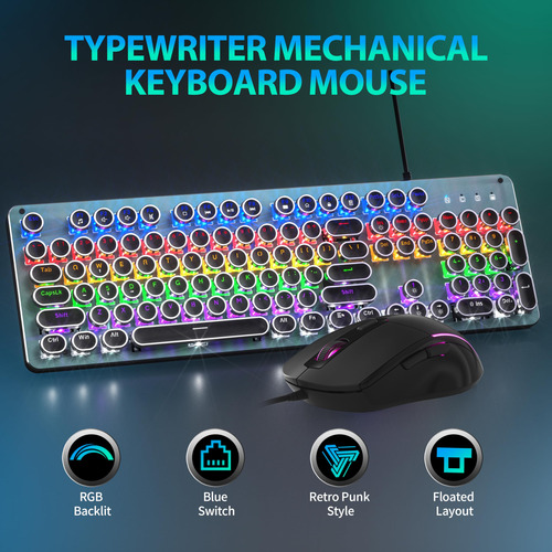 Conjunto De Teclado E Mouse Typewriter Mechanical Gaming Tai