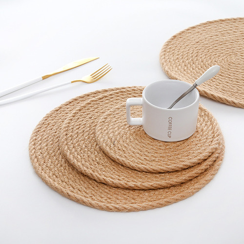 Manteles Individuales Redondos De Yute Trenzado Para Mesa De