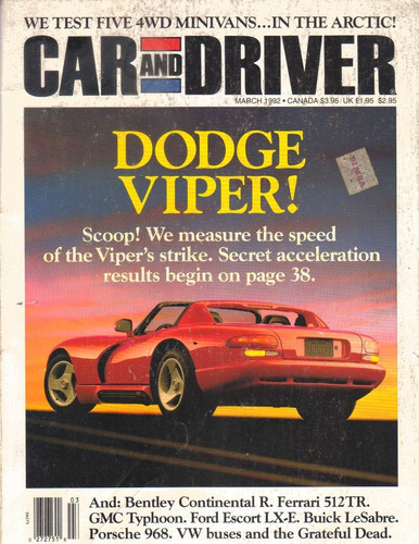 Car And Driver Dodge Viper Marzo 1992