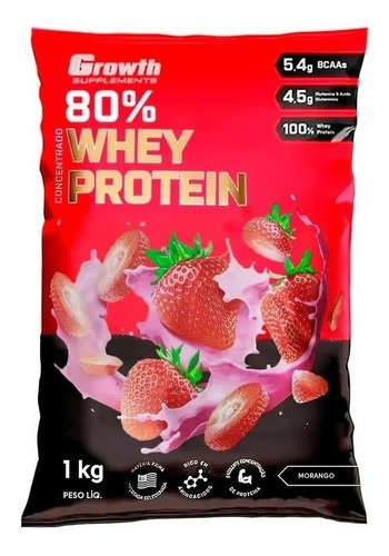 Whey Concentrado 80% Whey Protein - Growth Supplements Sabor Morango